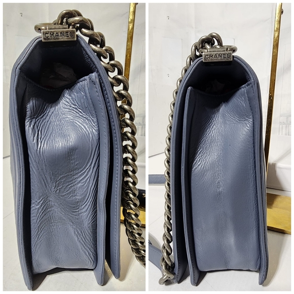 CHANEL Lambskin Quilted Large Boy Flap Shoulder Bag Grey - Picture 11 of 16